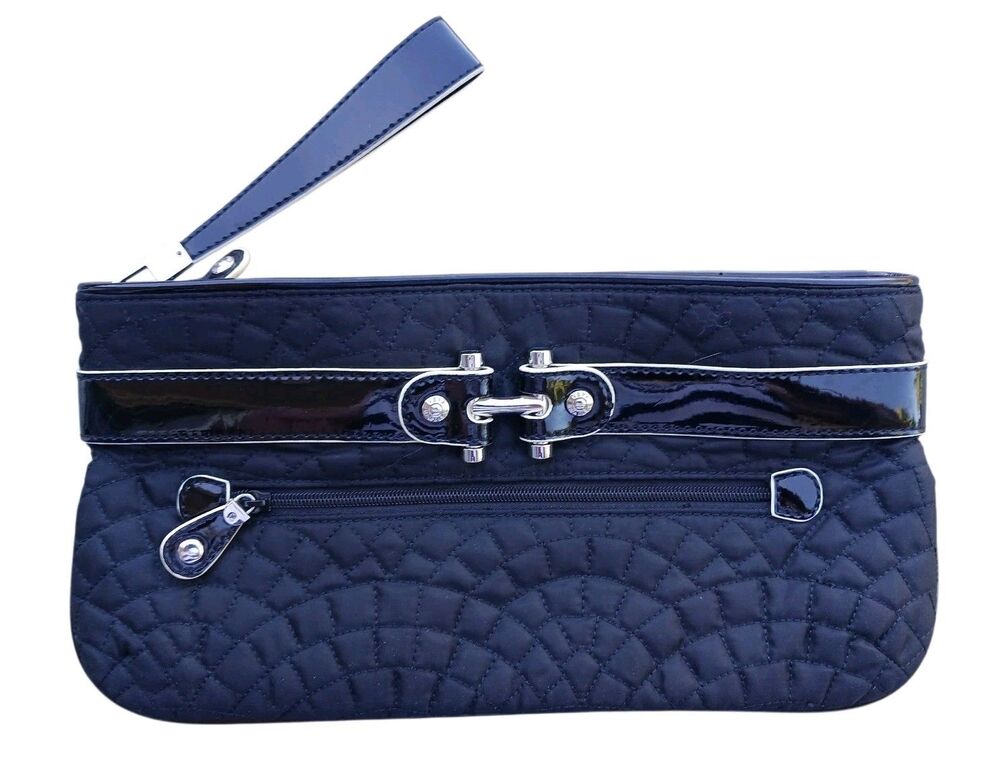 Vera Bradley Meet Me in Paris Bistro Nylon Quilted Wristlet Clutch Black Patent